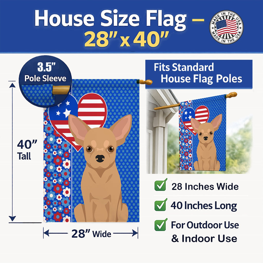 Gold Chihuahua USA American House Flag 28x40 Porch Sleeve Pole Decorative Outside Yard Banner Artwork Wall Hanging, Polyester