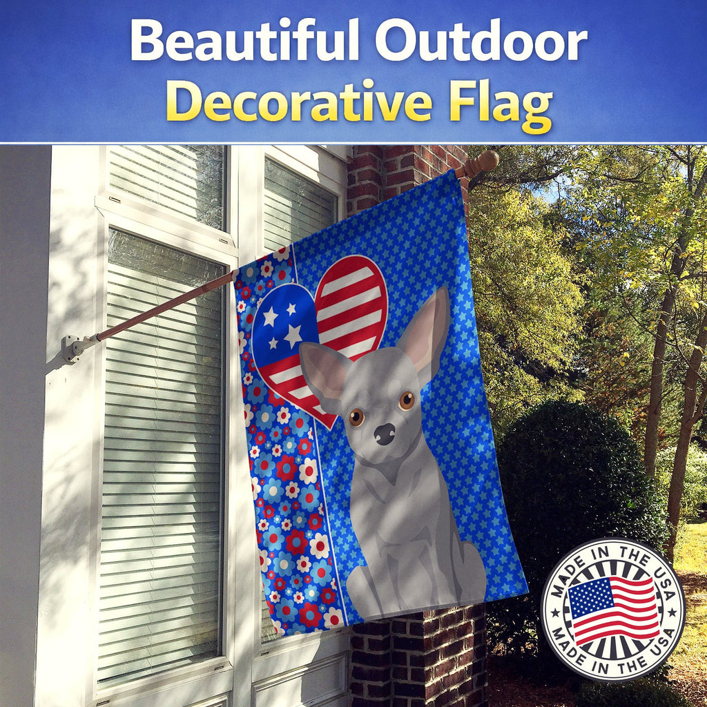 Silver Chihuahua USA American House Flag 28x40 Porch Sleeve Pole Decorative Outside Yard Banner Artwork Wall Hanging, Polyester