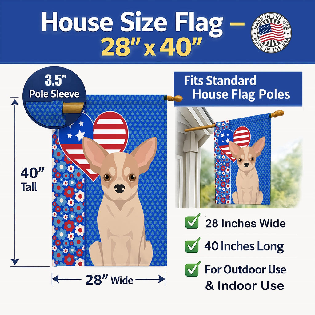 Fawn and White Chihuahua USA American House Flag 28x40 Porch Sleeve Pole Decorative Outside Yard Banner Artwork Wall Hanging, Polyester