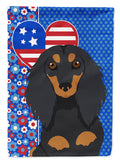 Longhair Black and Tan Dachshund USA American House Flag 28x40 Porch Sleeve Pole Decorative Outside Yard Banner Artwork Wall Hanging, Polyester