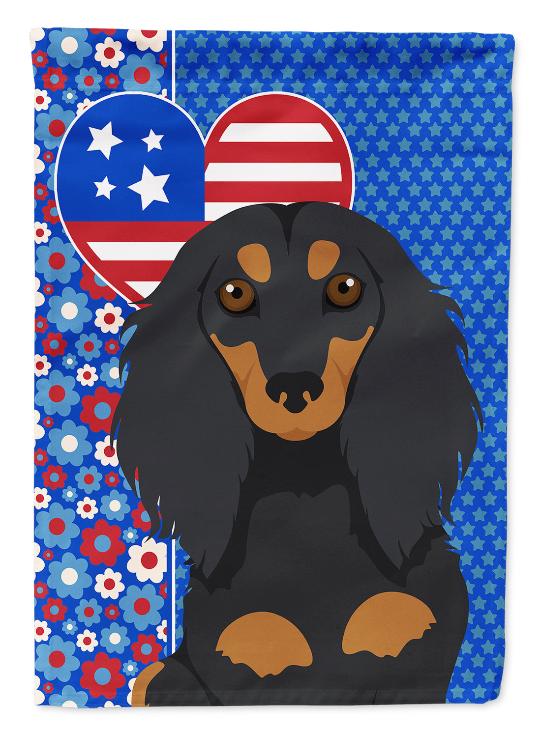 Longhair Black and Tan Dachshund USA American House Flag 28x40 Porch Sleeve Pole Decorative Outside Yard Banner Artwork Wall Hanging, Polyester