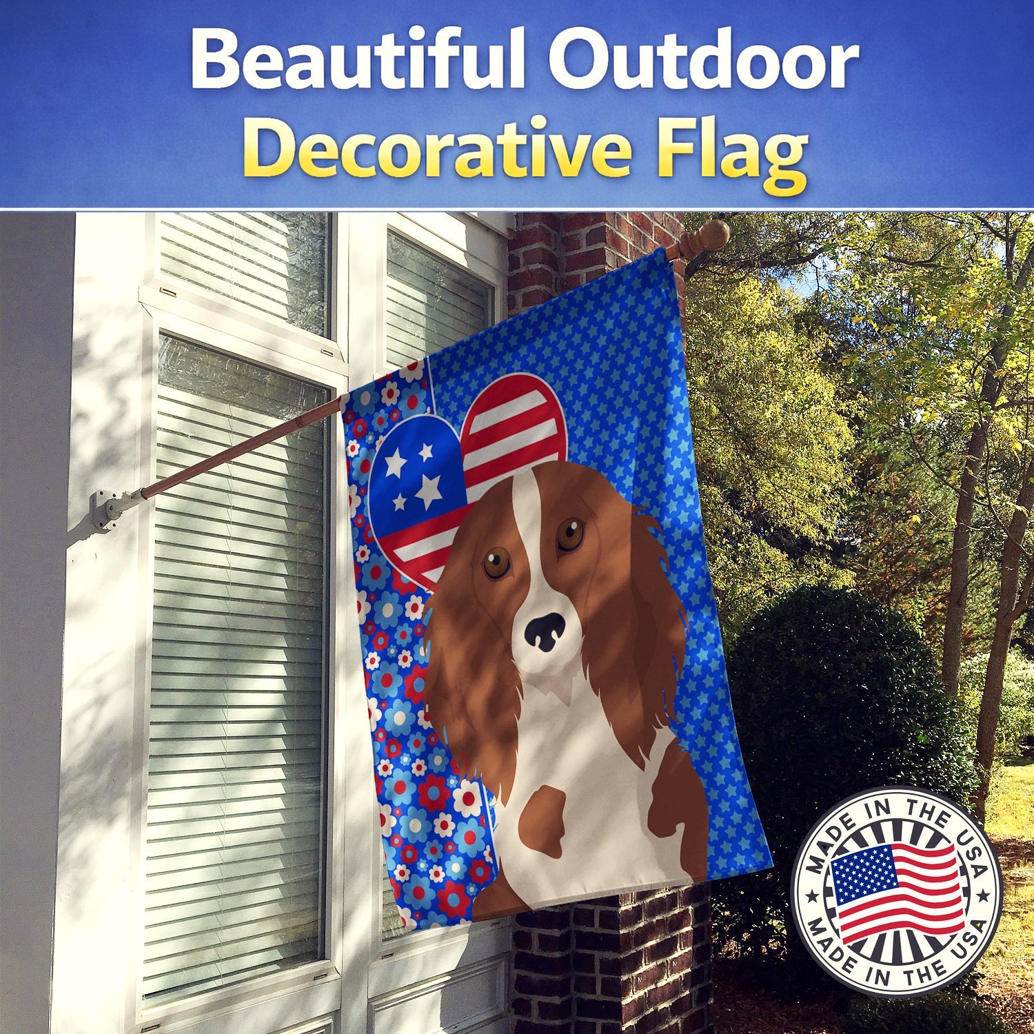 Longhair Red Pedbald Dachshund USA American House Flag 28x40 Porch Sleeve Pole Decorative Outside Yard Banner Artwork Wall Hanging, Polyester