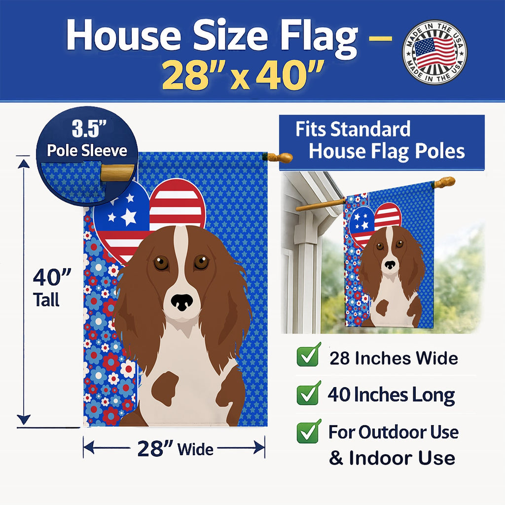 Longhair Red Pedbald Dachshund USA American House Flag 28x40 Porch Sleeve Pole Decorative Outside Yard Banner Artwork Wall Hanging, Polyester