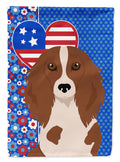 Longhair Red Pedbald Dachshund USA American House Flag 28x40 Porch Sleeve Pole Decorative Outside Yard Banner Artwork Wall Hanging, Polyester
