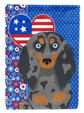 Longhair Blue and Tan Dapple Dachshund USA American House Flag 28x40 Porch Sleeve Pole Decorative Outside Yard Banner Artwork Wall Hanging, Polyester