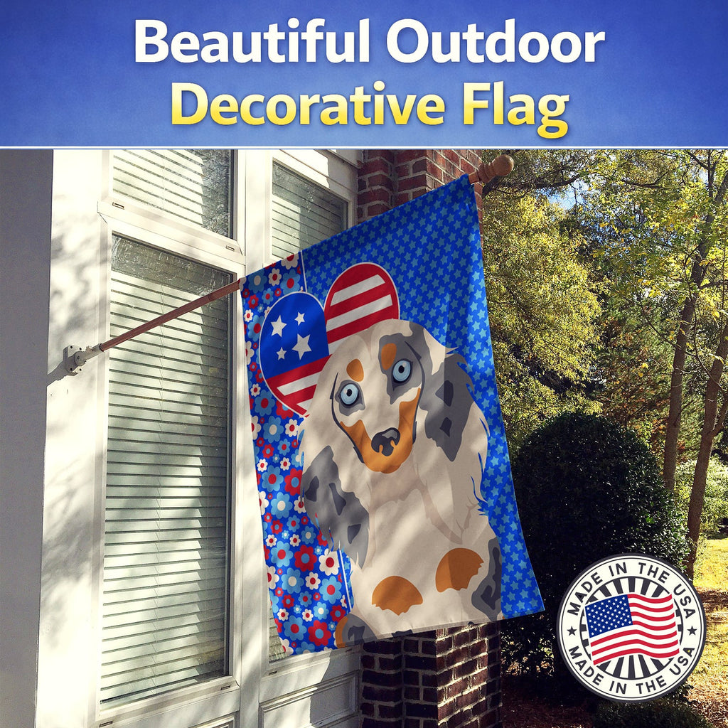 Longhair Cream Dapple Dachshund USA American House Flag 28x40 Porch Sleeve Pole Decorative Outside Yard Banner Artwork Wall Hanging, Polyester