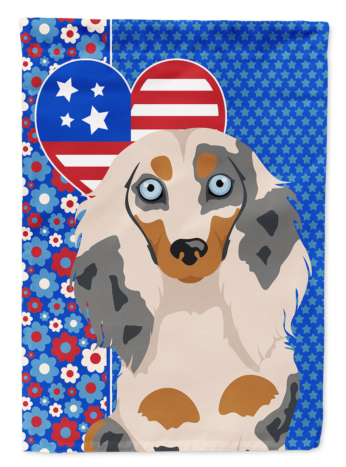 Longhair Cream Dapple Dachshund USA American House Flag 28x40 Porch Sleeve Pole Decorative Outside Yard Banner Artwork Wall Hanging, Polyester