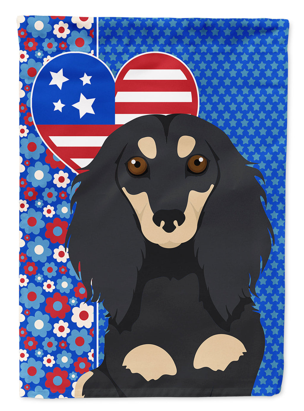 Longhair Black and Cream Dachshund USA American House Flag 28x40 Porch Sleeve Pole Decorative Outside Yard Banner Artwork Wall Hanging, Polyester