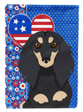 Longhair Black and Cream Dachshund USA American House Flag 28x40 Porch Sleeve Pole Decorative Outside Yard Banner Artwork Wall Hanging, Polyester