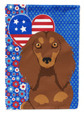 Longhair Chocolate and Tan Dachshund USA American House Flag 28x40 Porch Sleeve Pole Decorative Outside Yard Banner Artwork Wall Hanging, Polyester
