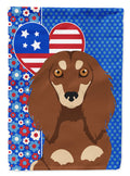 Longhair Chocolate and Cream Dachshund USA American House Flag 28x40 Porch Sleeve Pole Decorative Outside Yard Banner Artwork Wall Hanging, Polyester
