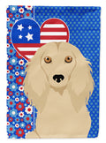 Longhair Cream Dachshund USA American House Flag 28x40 Porch Sleeve Pole Decorative Outside Yard Banner Artwork Wall Hanging, Polyester