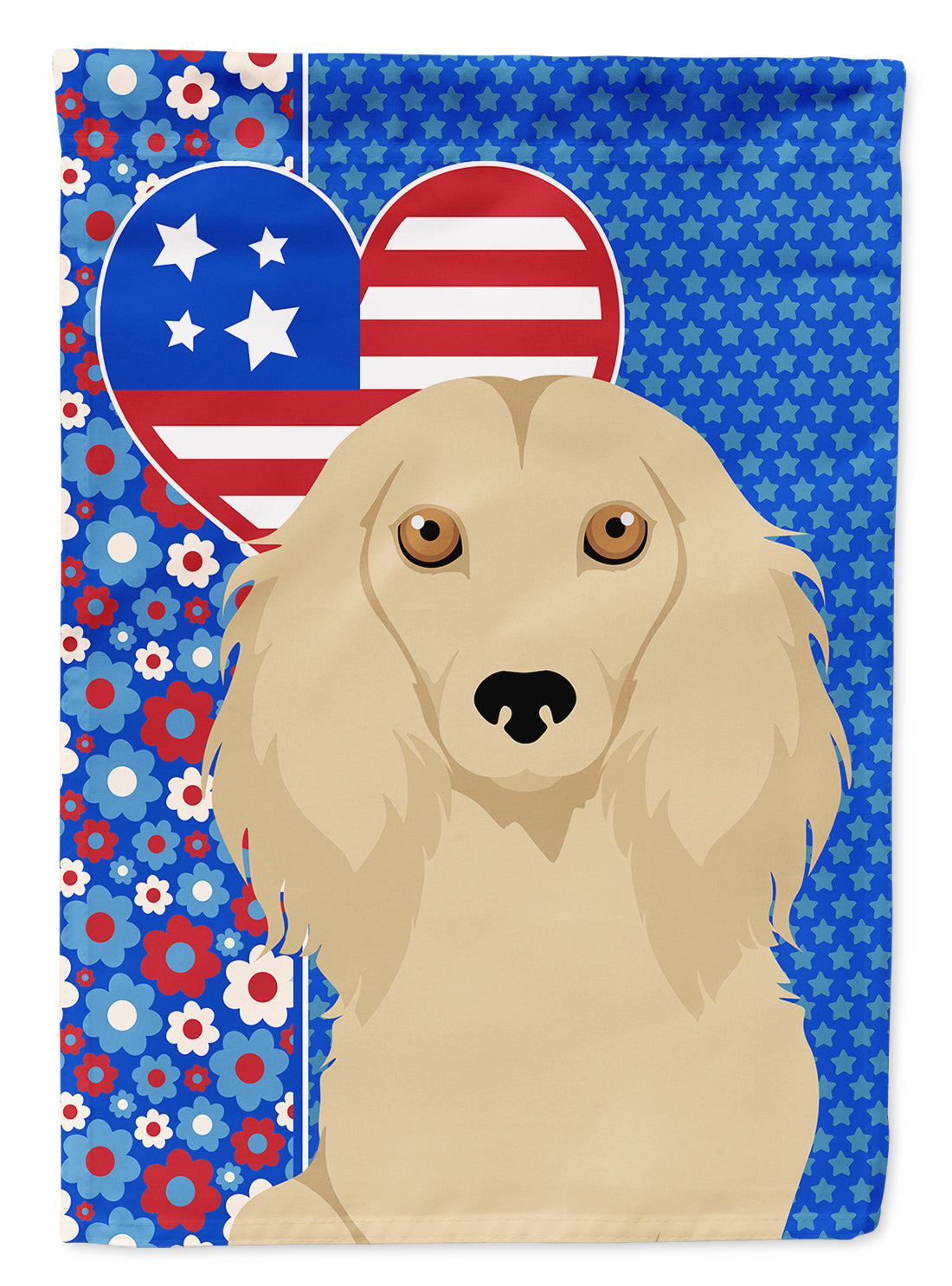 Longhair Cream Dachshund USA American House Flag 28x40 Porch Sleeve Pole Decorative Outside Yard Banner Artwork Wall Hanging, Polyester