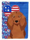 Longhair Red Dachshund USA American House Flag 28x40 Porch Sleeve Pole Decorative Outside Yard Banner Artwork Wall Hanging, Polyester