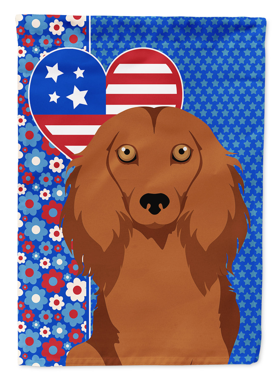 Longhair Red Dachshund USA American House Flag 28x40 Porch Sleeve Pole Decorative Outside Yard Banner Artwork Wall Hanging, Polyester