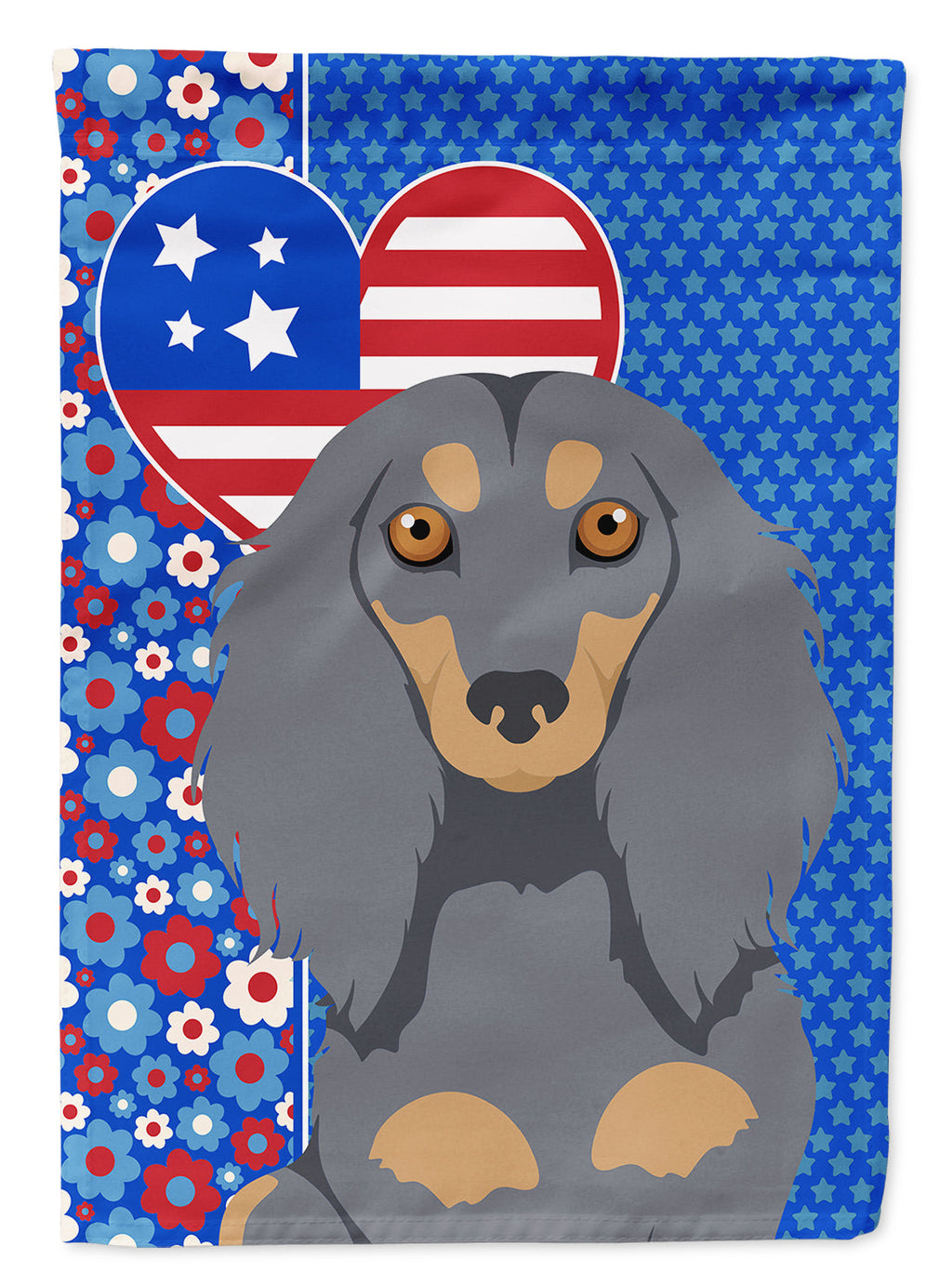 Longhair Blue and Tan Dachshund USA American House Flag 28x40 Porch Sleeve Pole Decorative Outside Yard Banner Artwork Wall Hanging, Polyester