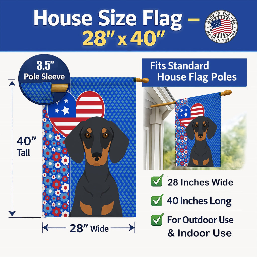 Black and Tan Dachshund USA American House Flag 28x40 Porch Sleeve Pole Decorative Outside Yard Banner Artwork Wall Hanging, Polyester