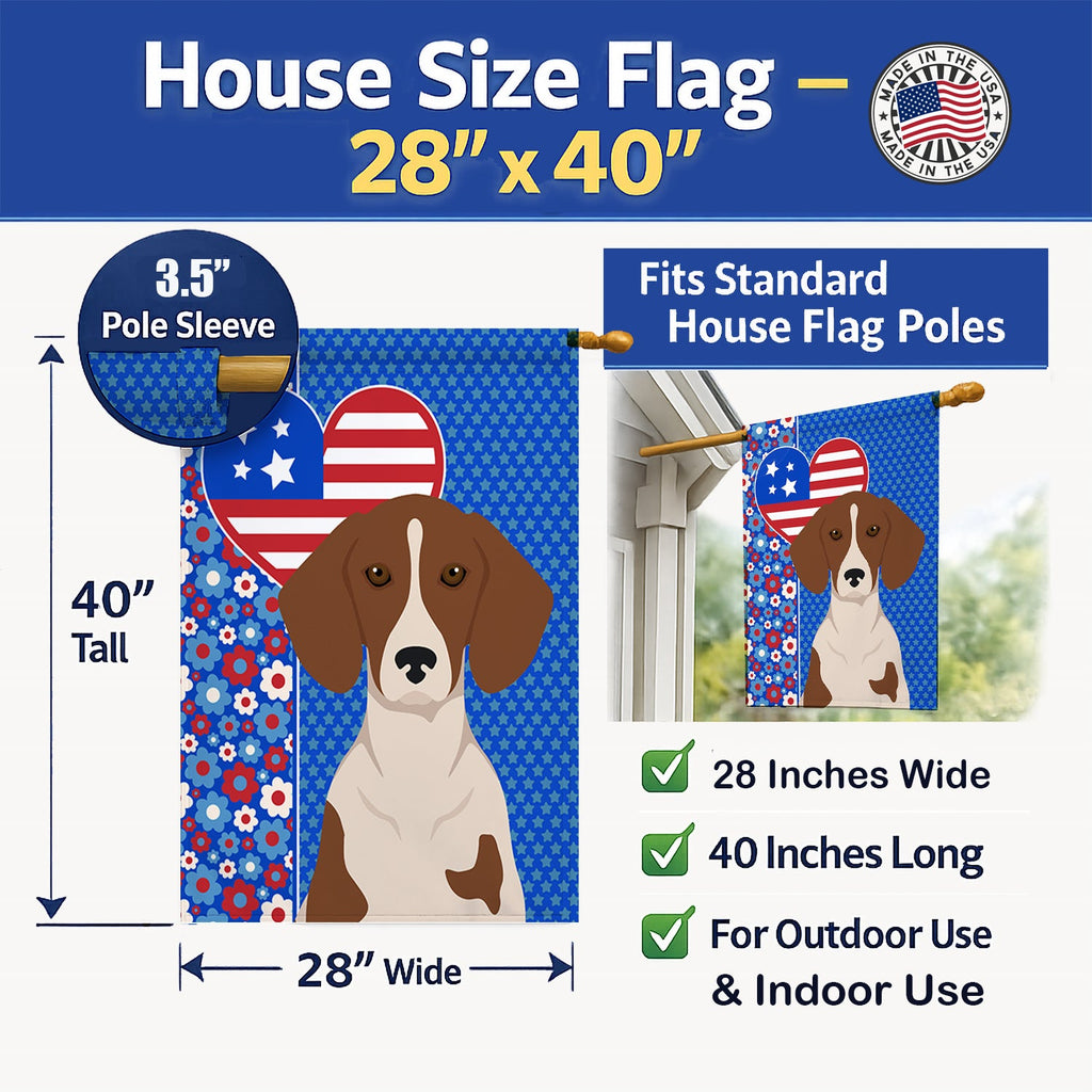 Red Piebald Dachshund USA American House Flag 28x40 Porch Sleeve Pole Decorative Outside Yard Banner Artwork Wall Hanging, Polyester