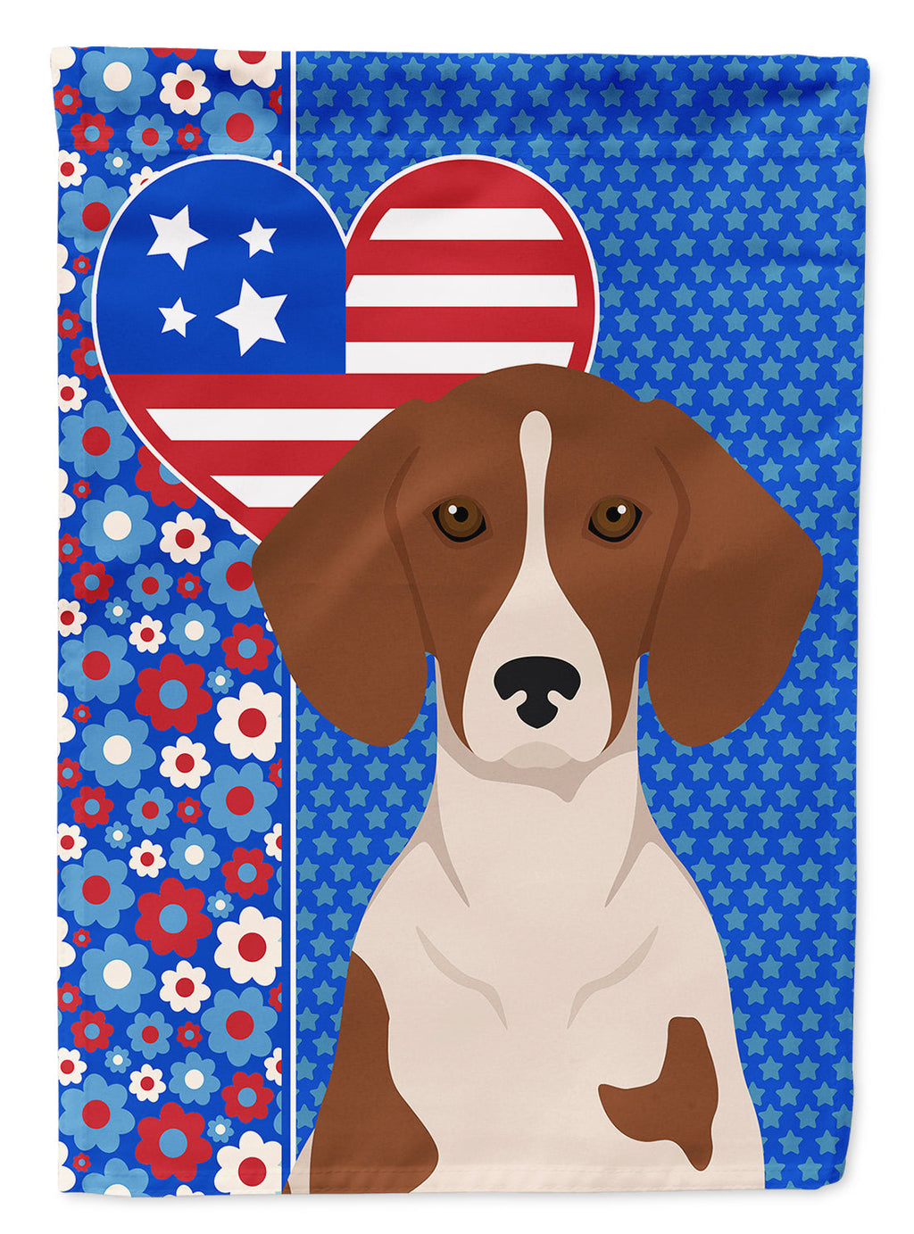 Red Piebald Dachshund USA American House Flag 28x40 Porch Sleeve Pole Decorative Outside Yard Banner Artwork Wall Hanging, Polyester
