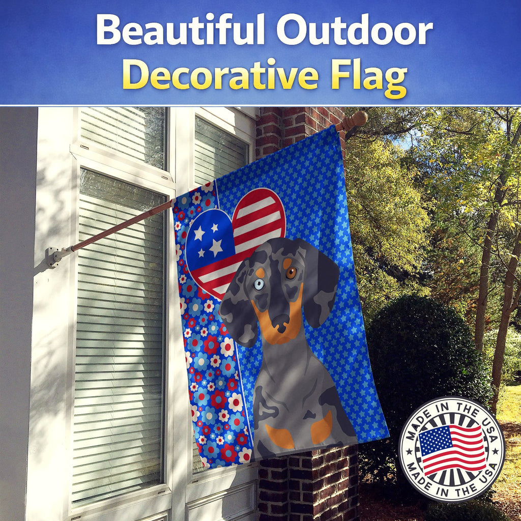 Black Dapple Dachshund USA American House Flag 28x40 Porch Sleeve Pole Decorative Outside Yard Banner Artwork Wall Hanging, Polyester