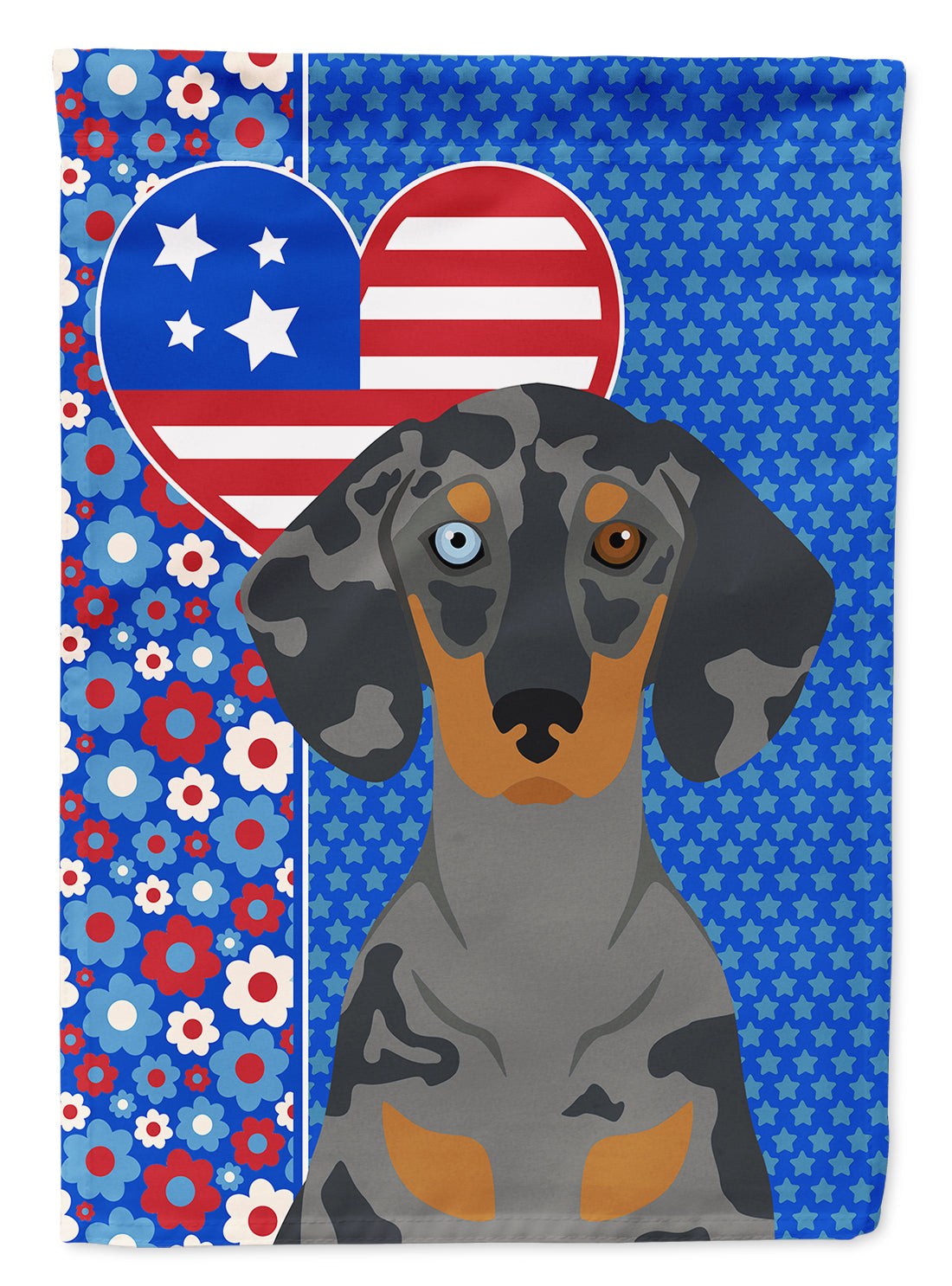 Black Dapple Dachshund USA American House Flag 28x40 Porch Sleeve Pole Decorative Outside Yard Banner Artwork Wall Hanging, Polyester