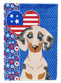 Cream Dapple Dachshund USA American House Flag 28x40 Porch Sleeve Pole Decorative Outside Yard Banner Artwork Wall Hanging, Polyester