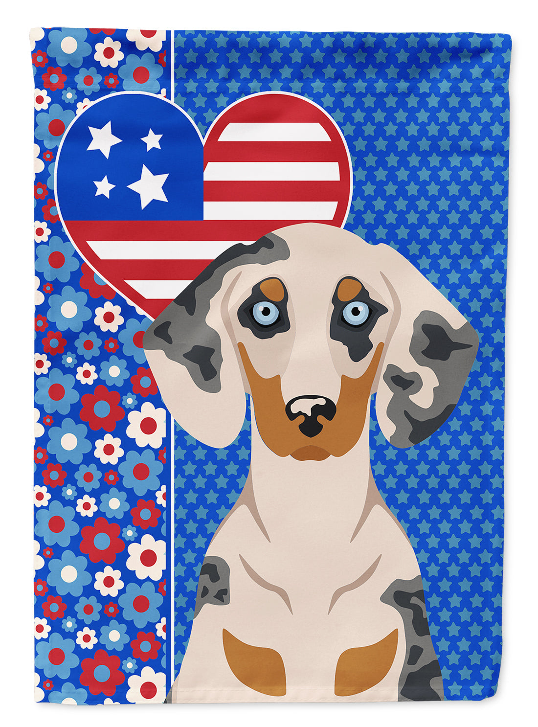 Cream Dapple Dachshund USA American House Flag 28x40 Porch Sleeve Pole Decorative Outside Yard Banner Artwork Wall Hanging, Polyester