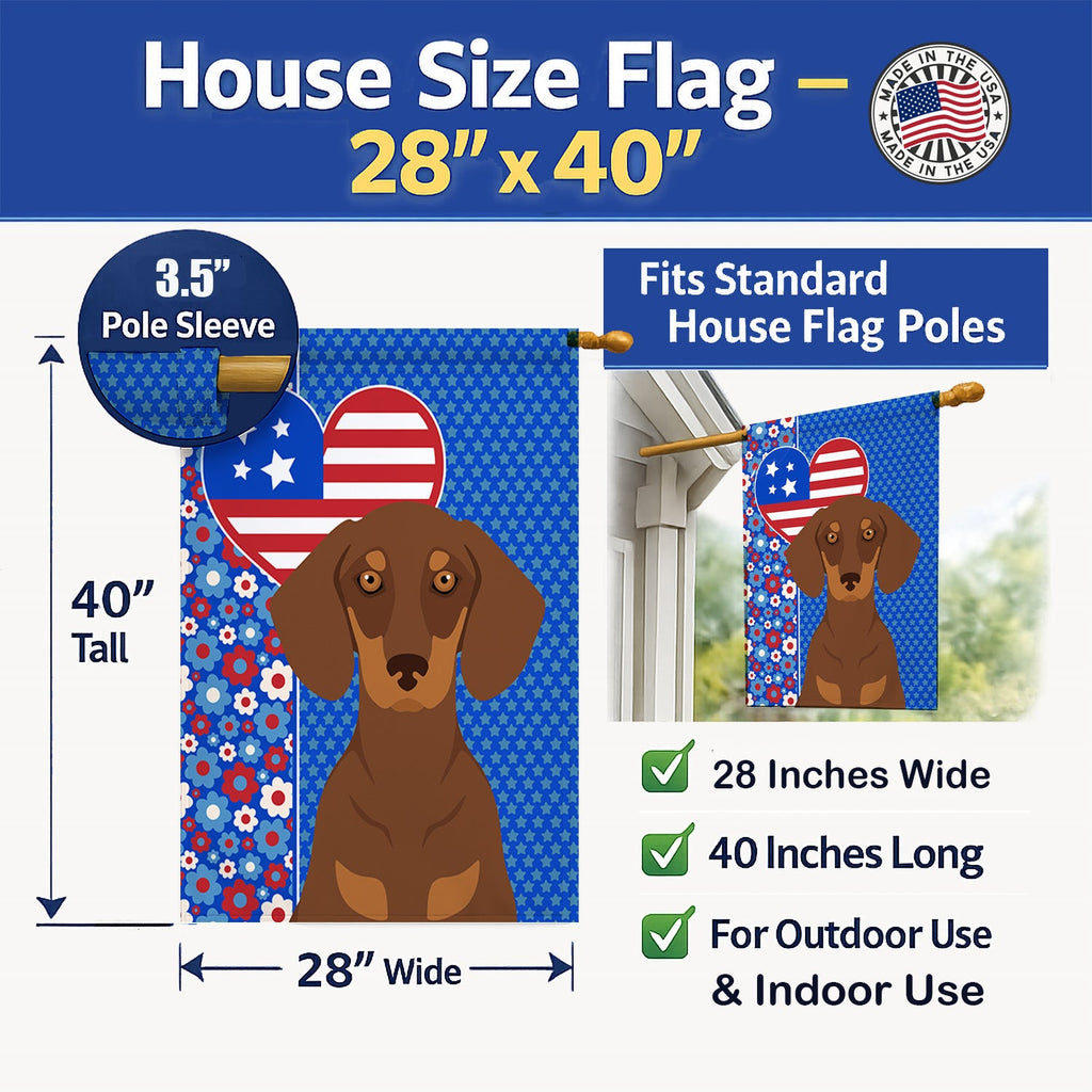 Chocolate and Tan Dachshund USA American House Flag 28x40 Porch Sleeve Pole Decorative Outside Yard Banner Artwork Wall Hanging, Polyester