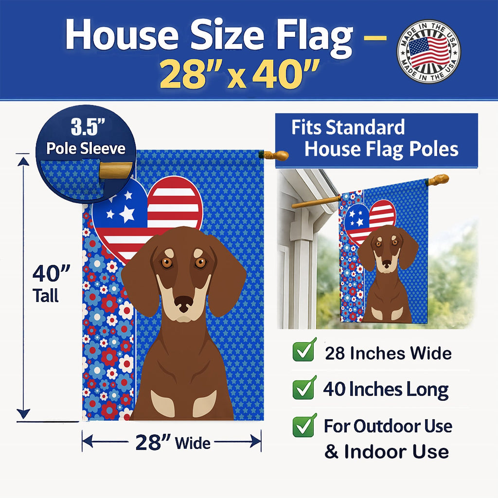 Chocolate and Cream Dachshund USA American House Flag 28x40 Porch Sleeve Pole Decorative Outside Yard Banner Artwork Wall Hanging, Polyester