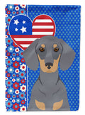 Blue and Tan Dachshund USA American House Flag 28x40 Porch Sleeve Pole Decorative Outside Yard Banner Artwork Wall Hanging, Polyester