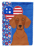 Red Dachshund USA American House Flag 28x40 Porch Sleeve Pole Decorative Outside Yard Banner Artwork Wall Hanging, Polyester