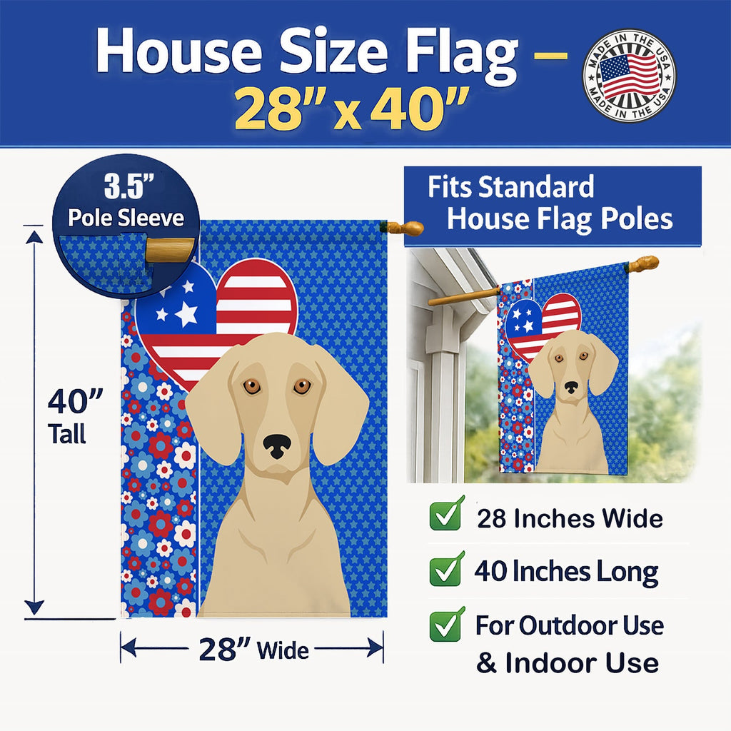 Cream Dachshund USA American House Flag 28x40 Porch Sleeve Pole Decorative Outside Yard Banner Artwork Wall Hanging, Polyester