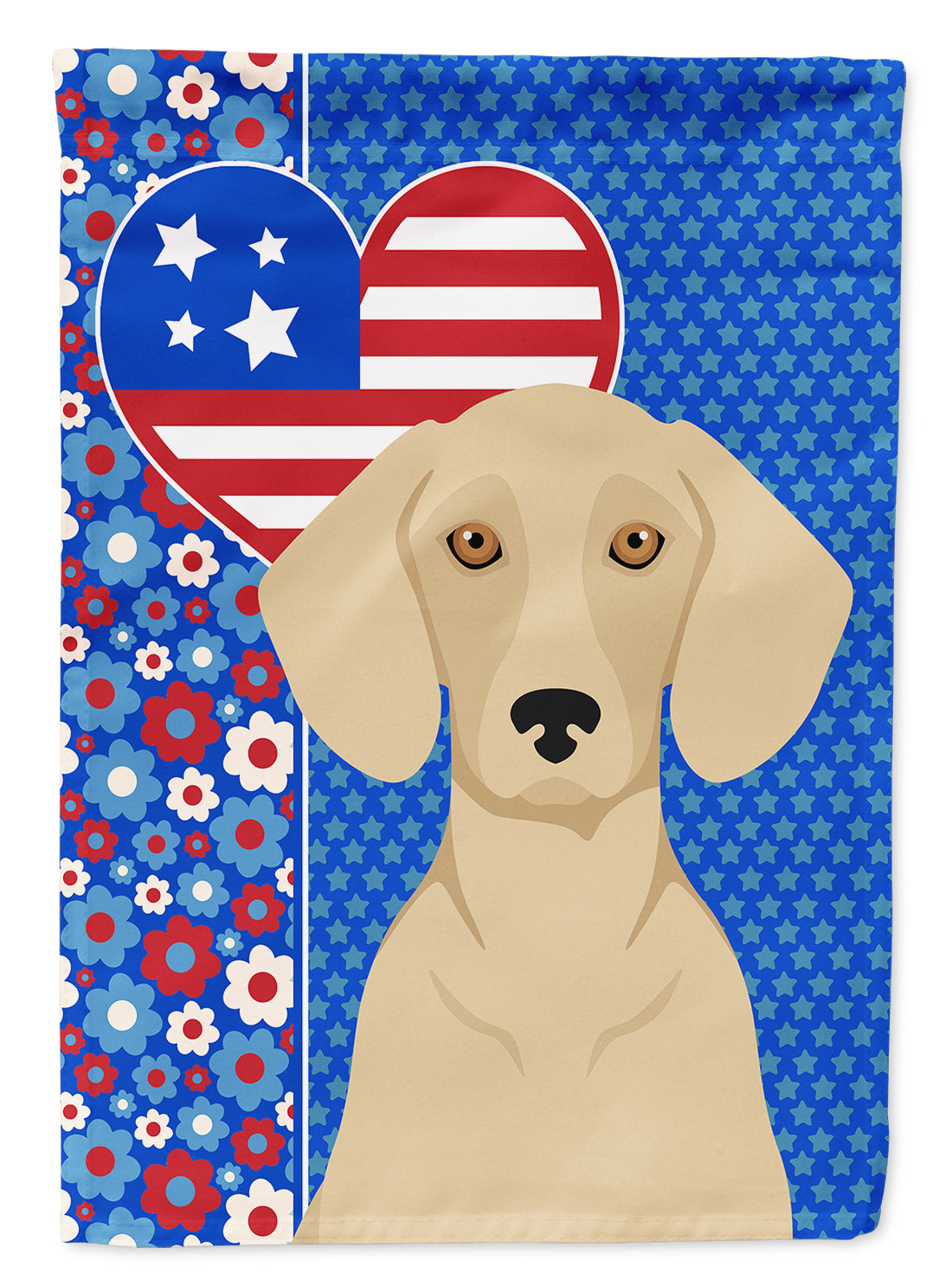 Cream Dachshund USA American House Flag 28x40 Porch Sleeve Pole Decorative Outside Yard Banner Artwork Wall Hanging, Polyester