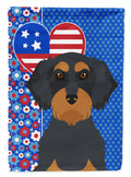 Wirehair Black and Tan Dachshund USA American House Flag 28x40 Porch Sleeve Pole Decorative Outside Yard Banner Artwork Wall Hanging, Polyester