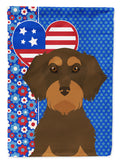 Wirehair Chocolate and Tan Dachshund USA American House Flag 28x40 Porch Sleeve Pole Decorative Outside Yard Banner Artwork Wall Hanging, Polyester