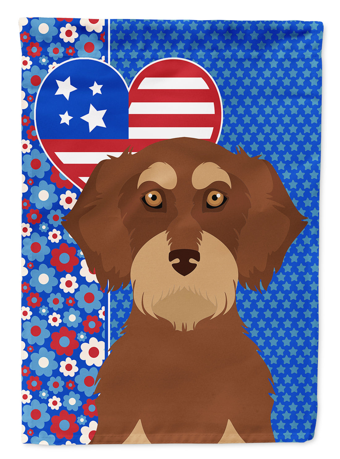 Wirehair Red and Tan Dachshund USA American House Flag 28x40 Porch Sleeve Pole Decorative Outside Yard Banner Artwork Wall Hanging, Polyester