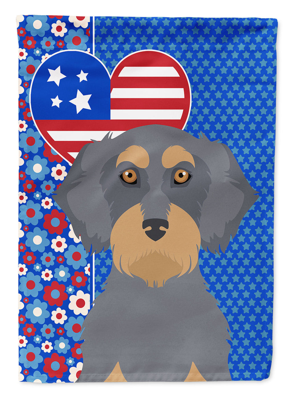 Wirehair Blue and Tan Dachshund USA American House Flag 28x40 Porch Sleeve Pole Decorative Outside Yard Banner Artwork Wall Hanging, Polyester