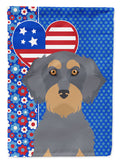 Wirehair Blue and Tan Dachshund USA American House Flag 28x40 Porch Sleeve Pole Decorative Outside Yard Banner Artwork Wall Hanging, Polyester