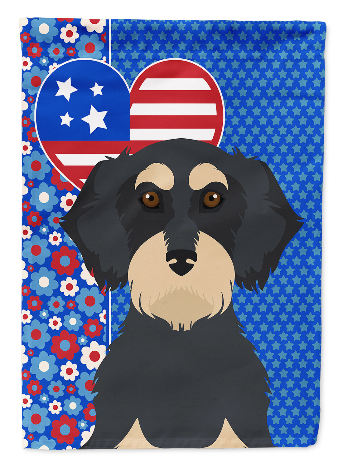 Wirehair Black and Cream Dachshund USA American House Flag 28x40 Porch Sleeve Pole Decorative Outside Yard Banner Artwork Wall Hanging, Polyester