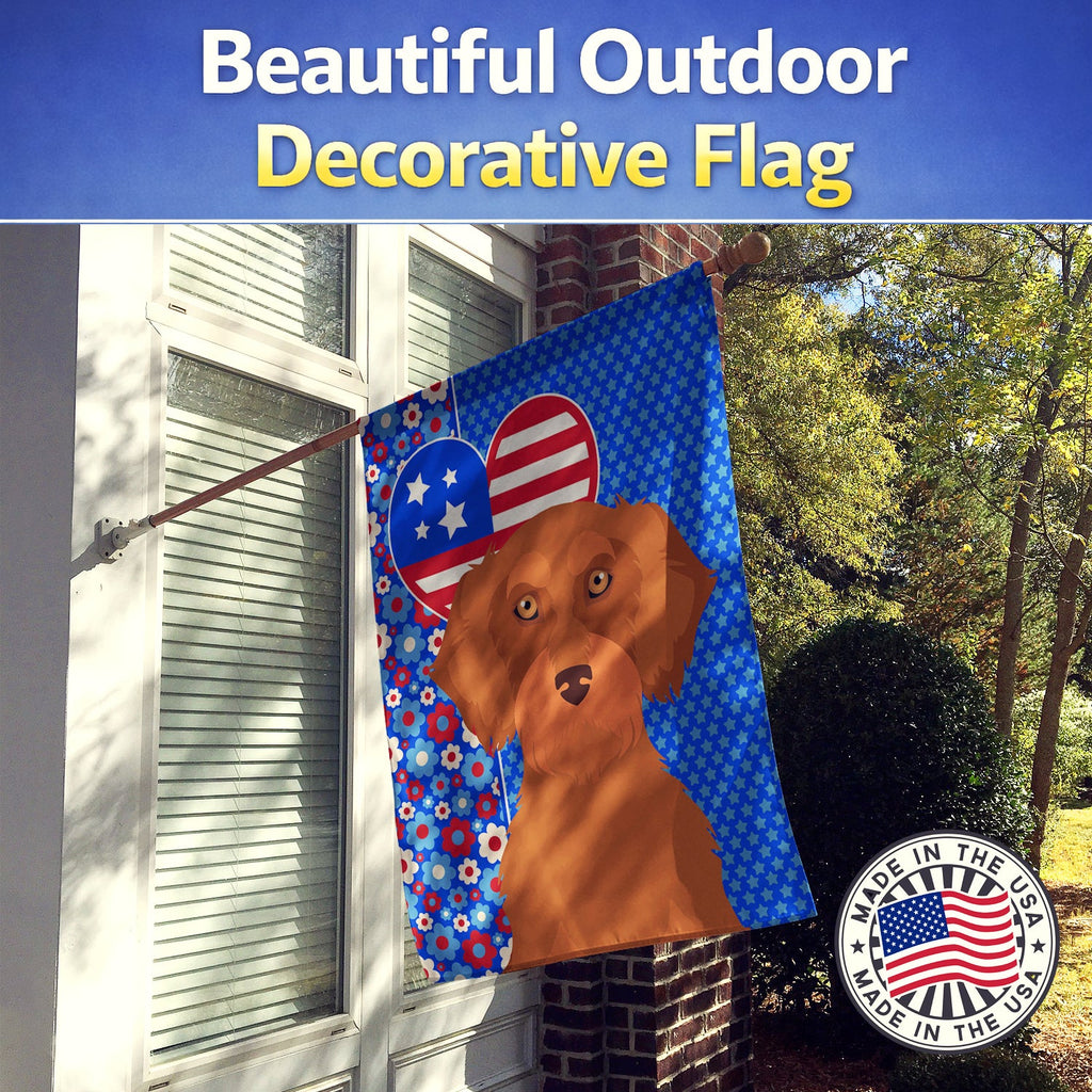 Wirehair Red Dachshund USA American House Flag 28x40 Porch Sleeve Pole Decorative Outside Yard Banner Artwork Wall Hanging, Polyester