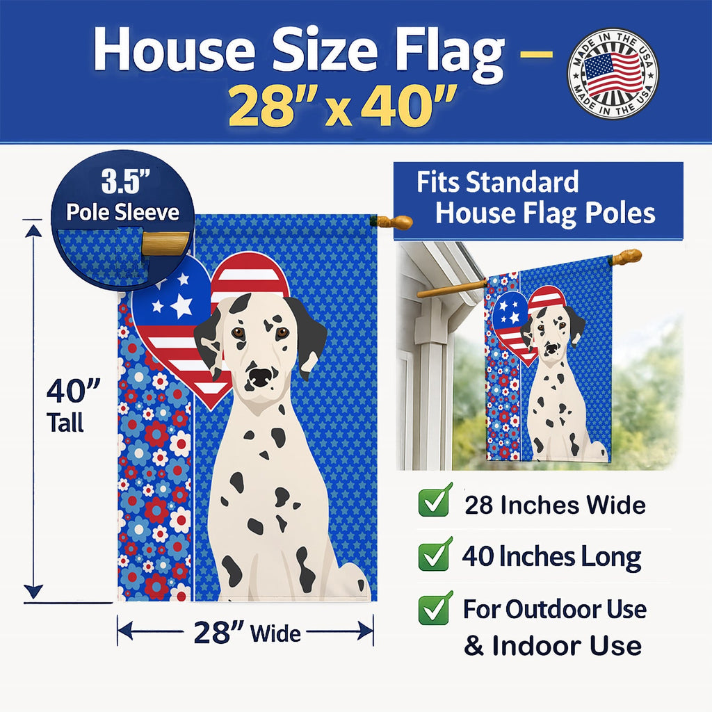 Dalmatian USA American House Flag 28x40 Porch Sleeve Pole Decorative Outside Yard Banner Artwork Wall Hanging, Polyester