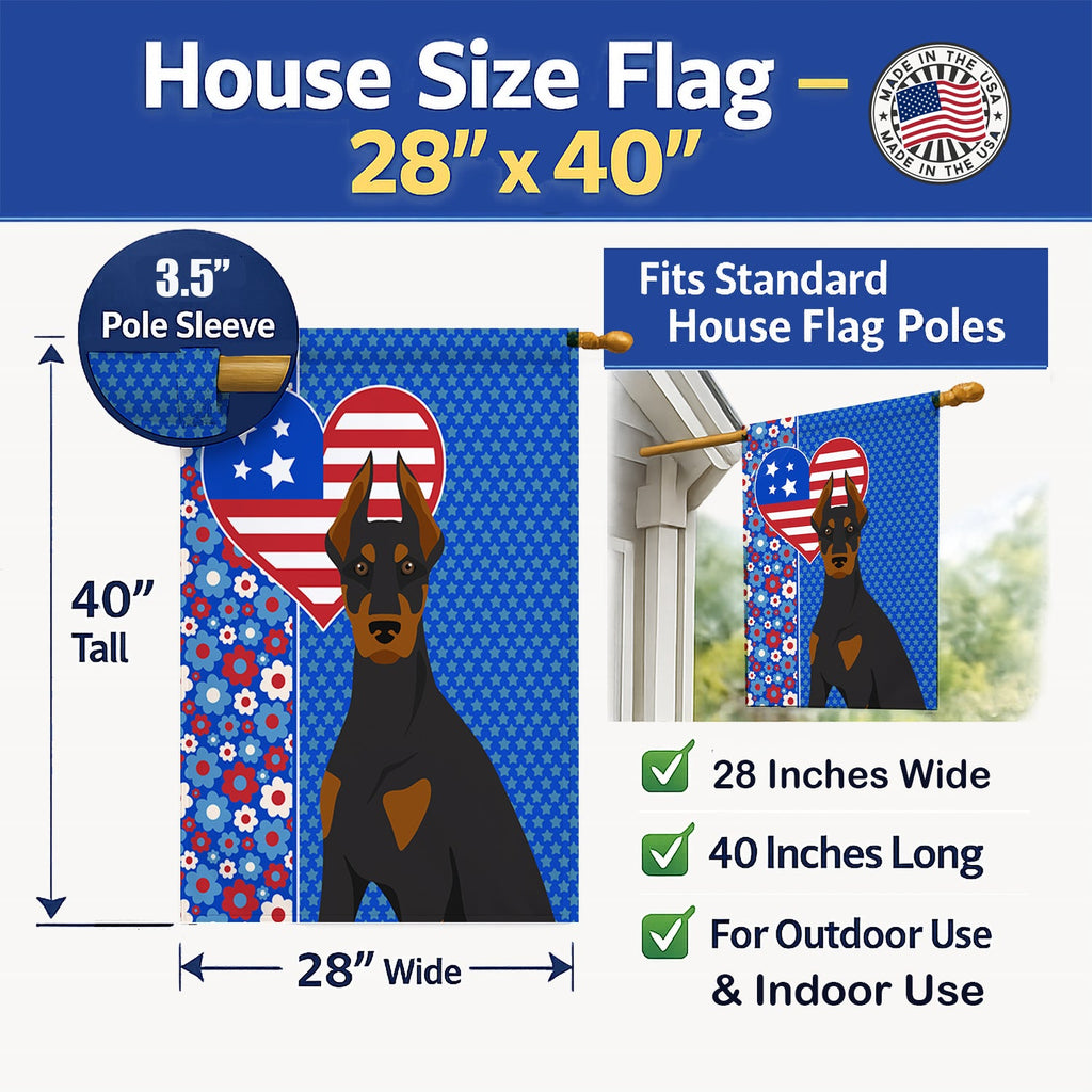 Black and Tan Doberman Pinscher USA American House Flag 28x40 Porch Sleeve Pole Decorative Outside Yard Banner Artwork Wall Hanging, Polyester