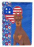 Red and Tan Doberman Pinscher USA American House Flag 28x40 Porch Sleeve Pole Decorative Outside Yard Banner Artwork Wall Hanging, Polyester