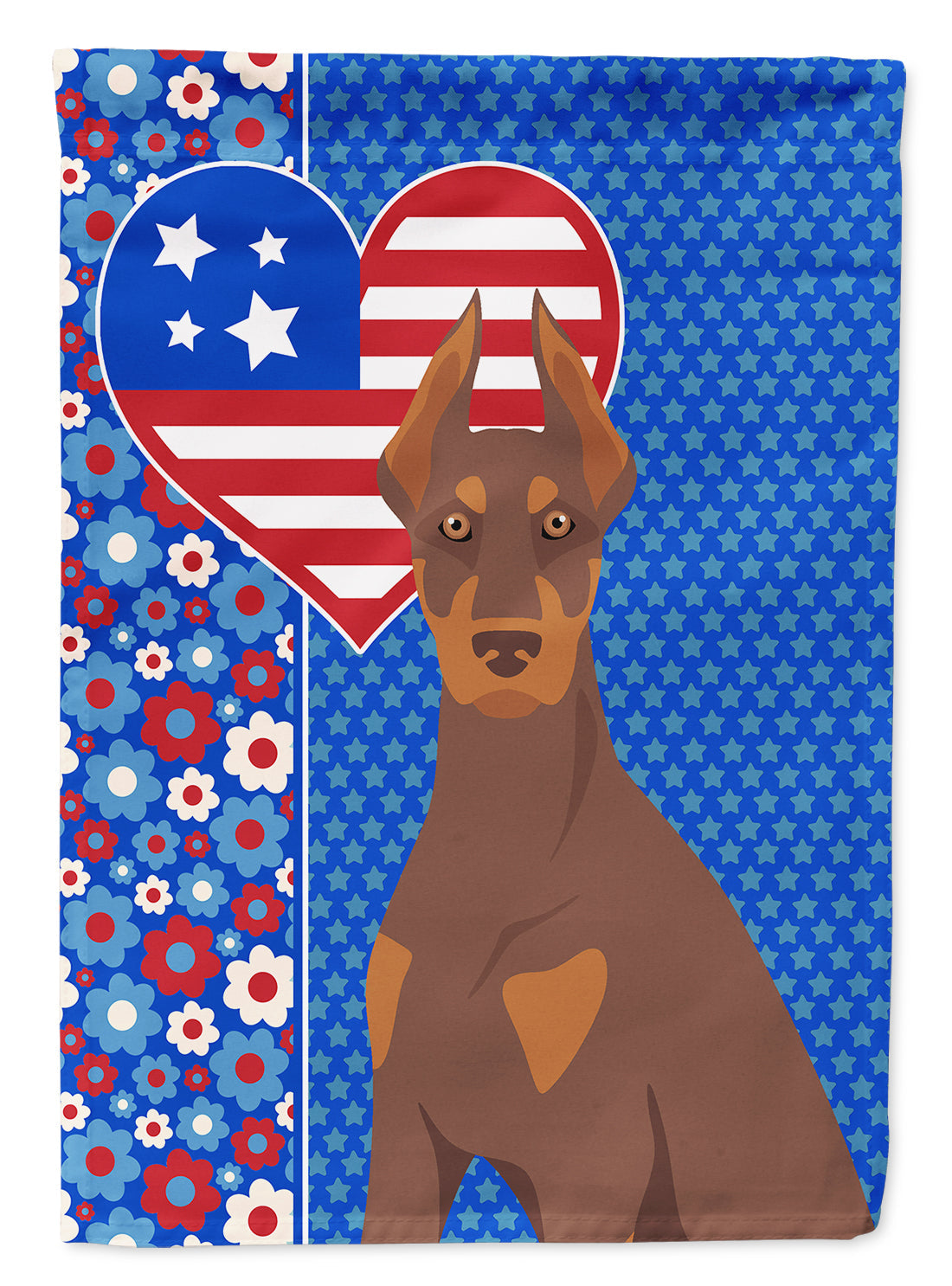 Red and Tan Doberman Pinscher USA American House Flag 28x40 Porch Sleeve Pole Decorative Outside Yard Banner Artwork Wall Hanging, Polyester