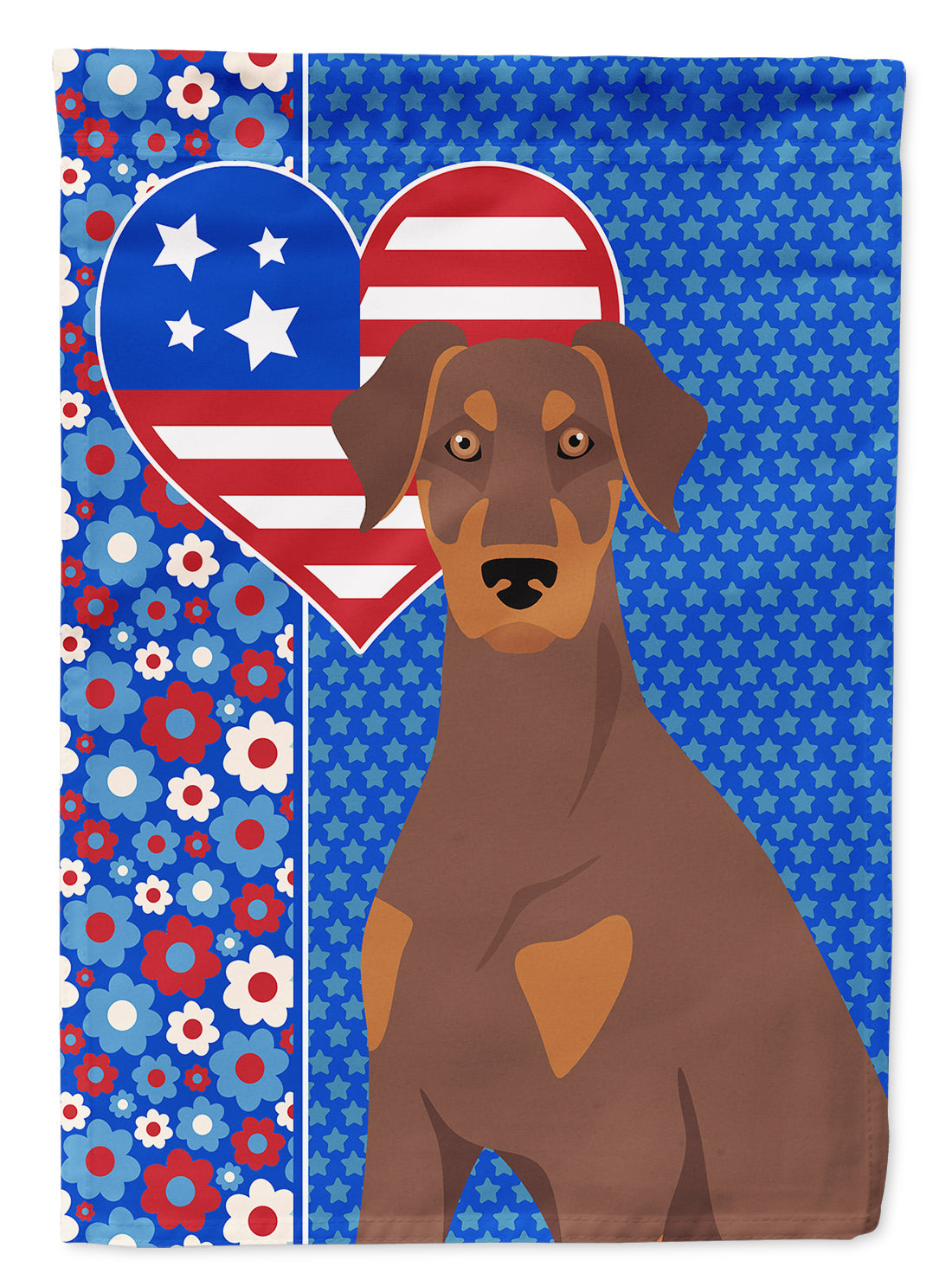 Natural Ear Red and Tan Doberman Pinscher USA American House Flag 28x40 Porch Sleeve Pole Decorative Outside Yard Banner Artwork Wall Hanging, Polyester