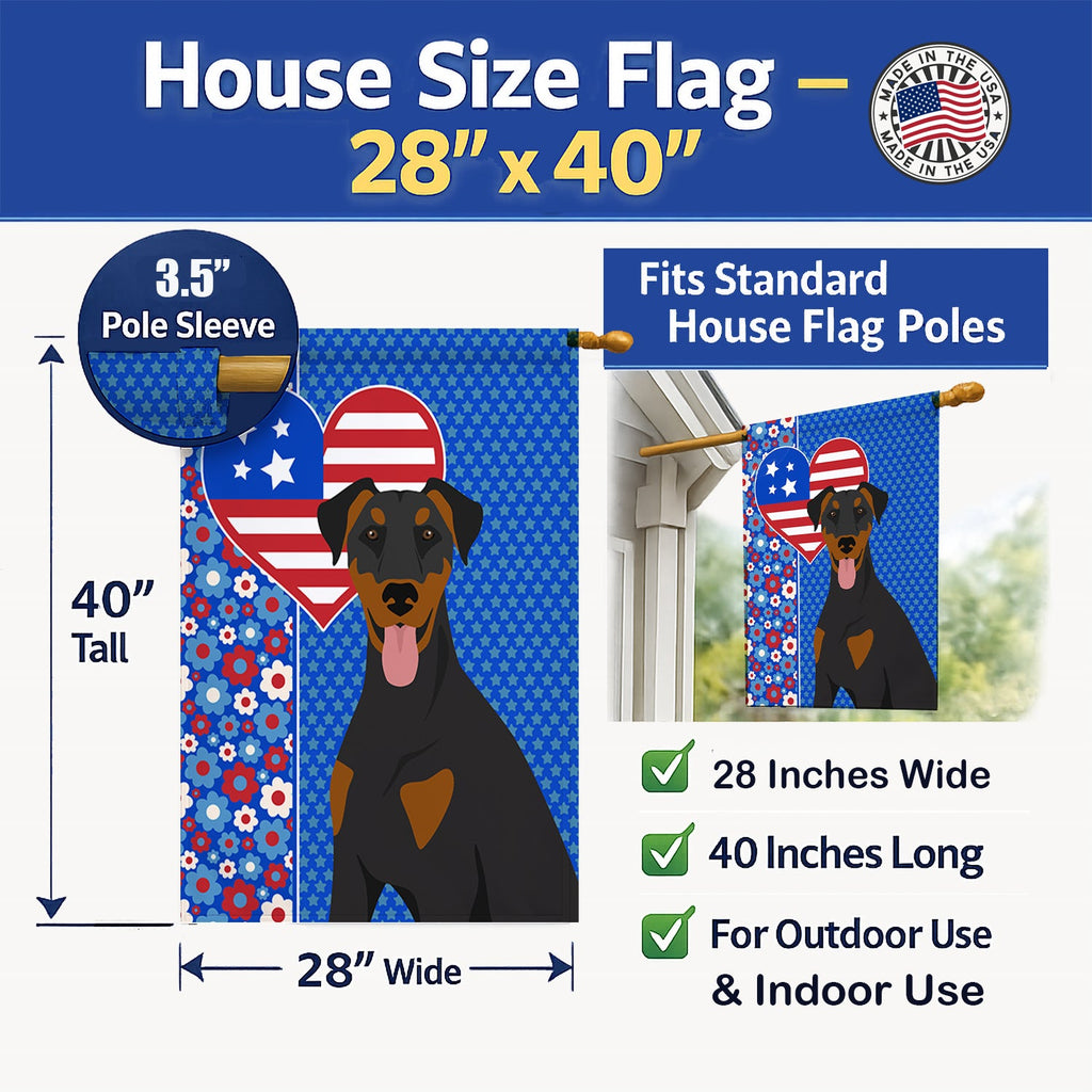 Natural Ear Black and Tan Doberman Pinscher USA American House Flag 28x40 Porch Sleeve Pole Decorative Outside Yard Banner Artwork Wall Hanging, Polyester