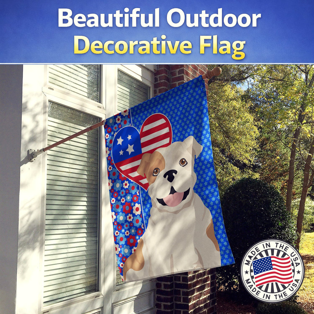 Piebald English Bulldog USA American House Flag 28x40 Porch Sleeve Pole Decorative Outside Yard Banner Artwork Wall Hanging, Polyester