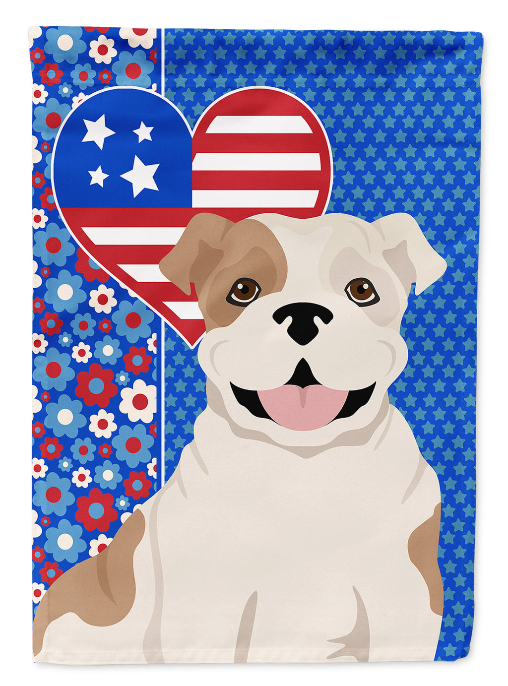 Piebald English Bulldog USA American House Flag 28x40 Porch Sleeve Pole Decorative Outside Yard Banner Artwork Wall Hanging, Polyester