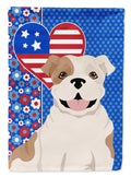 Piebald English Bulldog USA American House Flag 28x40 Porch Sleeve Pole Decorative Outside Yard Banner Artwork Wall Hanging, Polyester