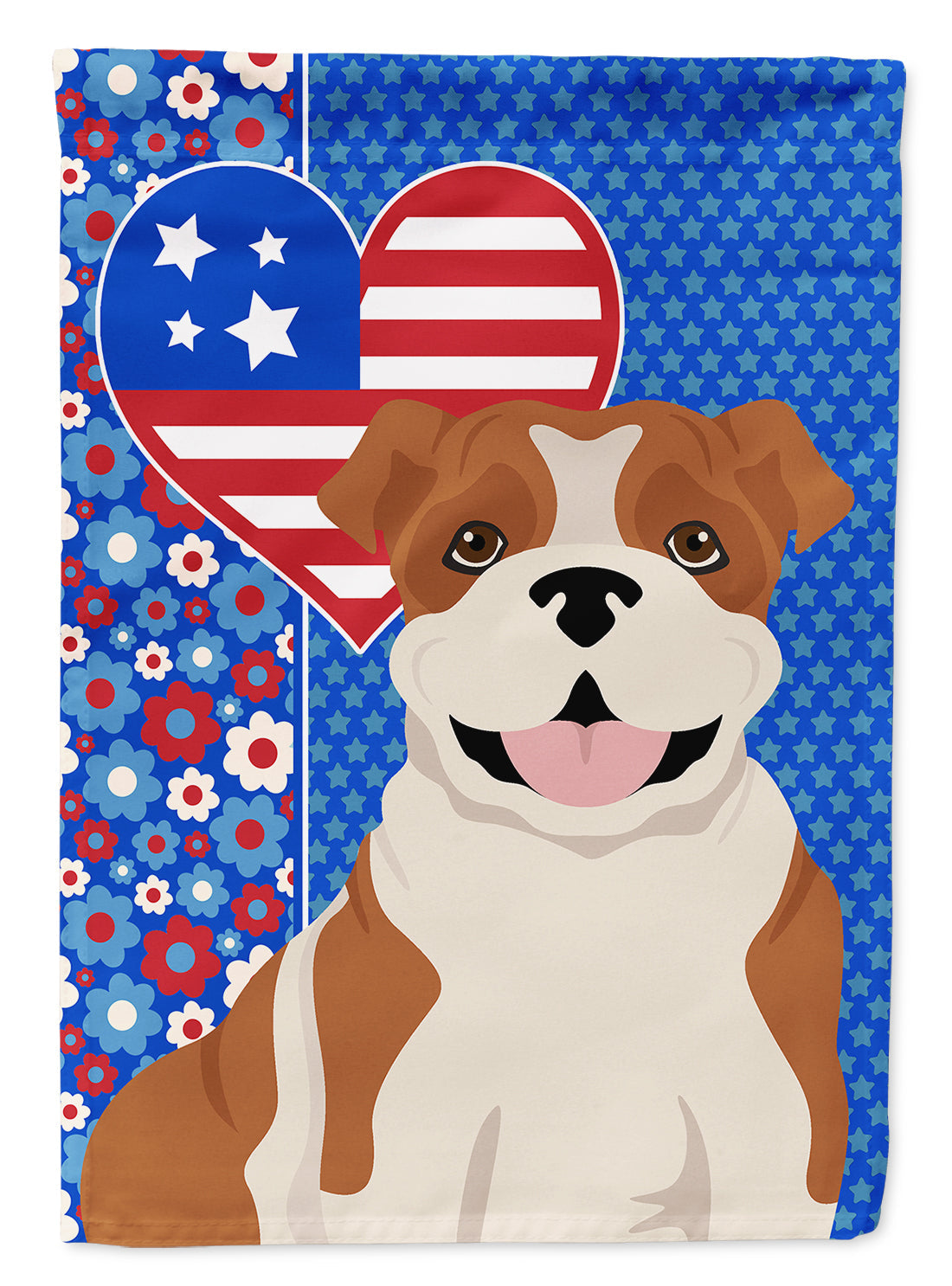 Red English Bulldog USA American House Flag 28x40 Porch Sleeve Pole Decorative Outside Yard Banner Artwork Wall Hanging, Polyester